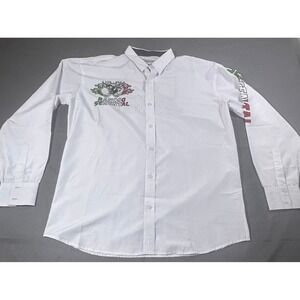 Semental Rancho Semental Mens XL White Mexican Western Bull Embroidery Shirt